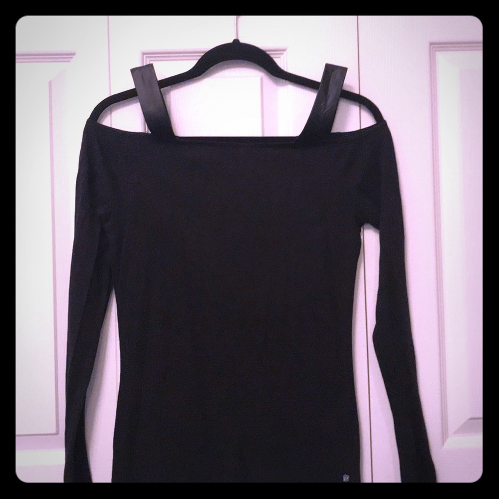 FABLETICS off shoulder top with pleather accents